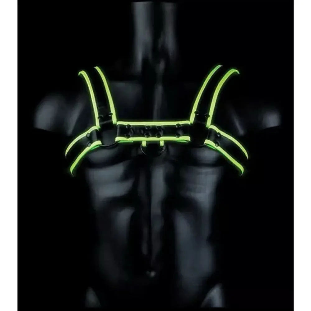 🦋B2G1🦋OUCH Glow In The Dark NEON GREEN Bonded Leather Chest Bulldog Harness L/XL